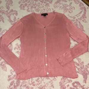 Vintage Savannah 100% Silk Pink V-Neck Button Front Cardigan Women’s M
